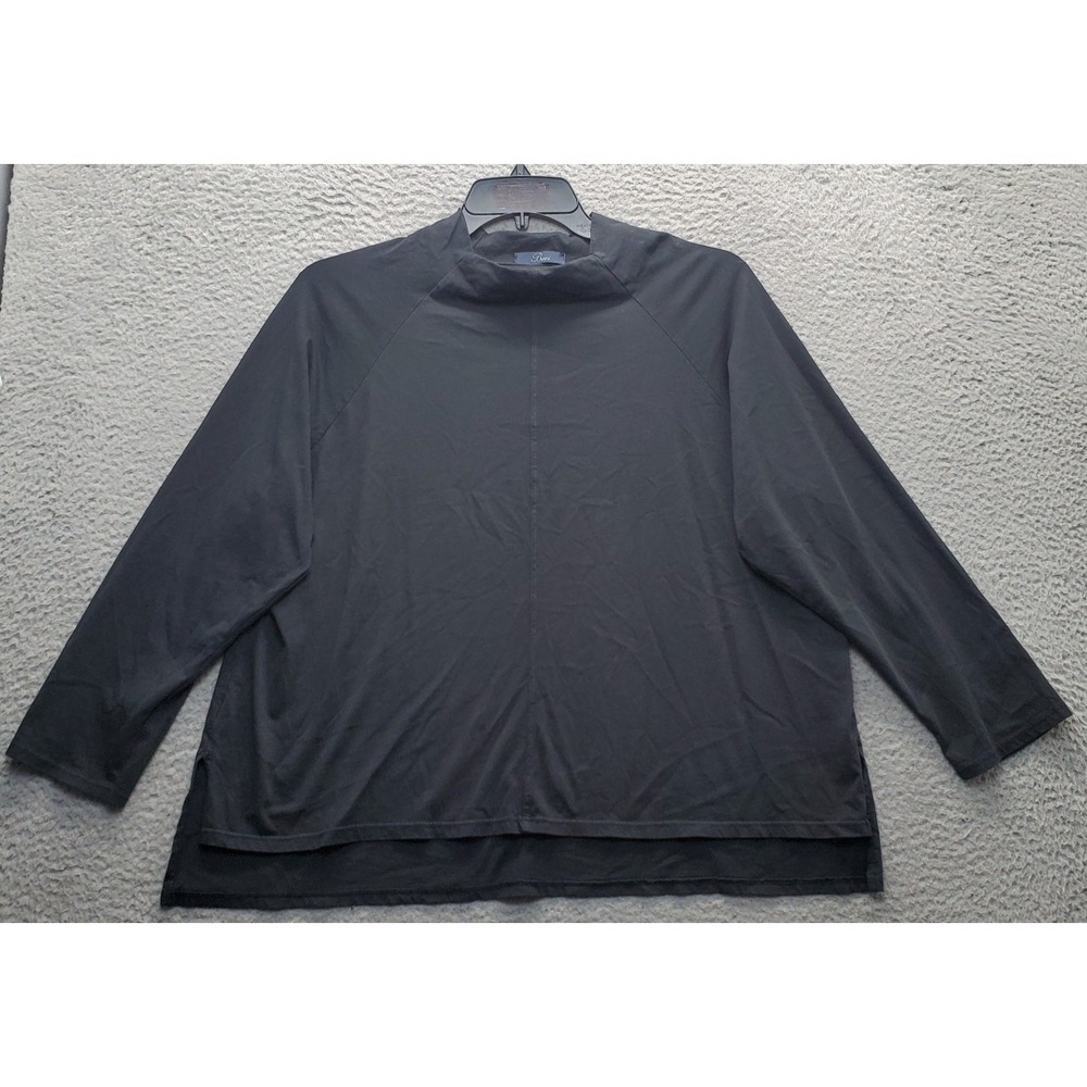 Baci Trade Llc Shirt Womens L Black Long Sleeve Mock Neck High Low Slit Pullover